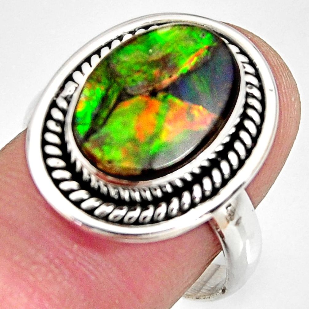 6.56cts natural ammolite triplets 925 silver solitaire ring size 8 r10306