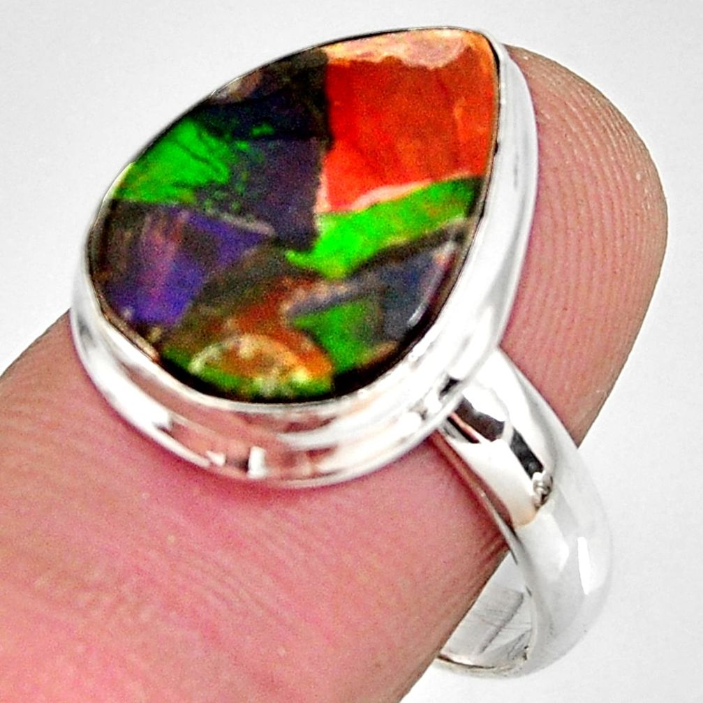 8.91cts natural ammolite triplets 925 silver solitaire ring size 8.5 r10307