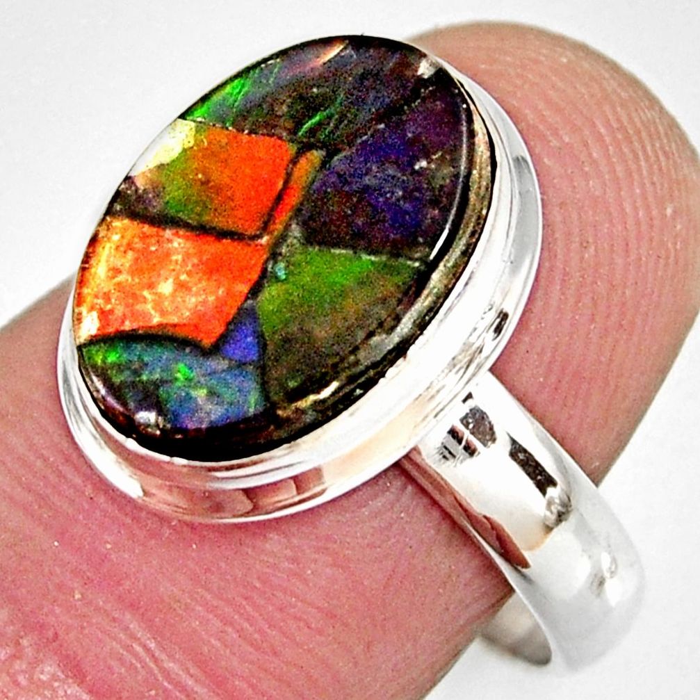 5.82cts natural ammolite triplets 925 silver solitaire ring size 8 r10308