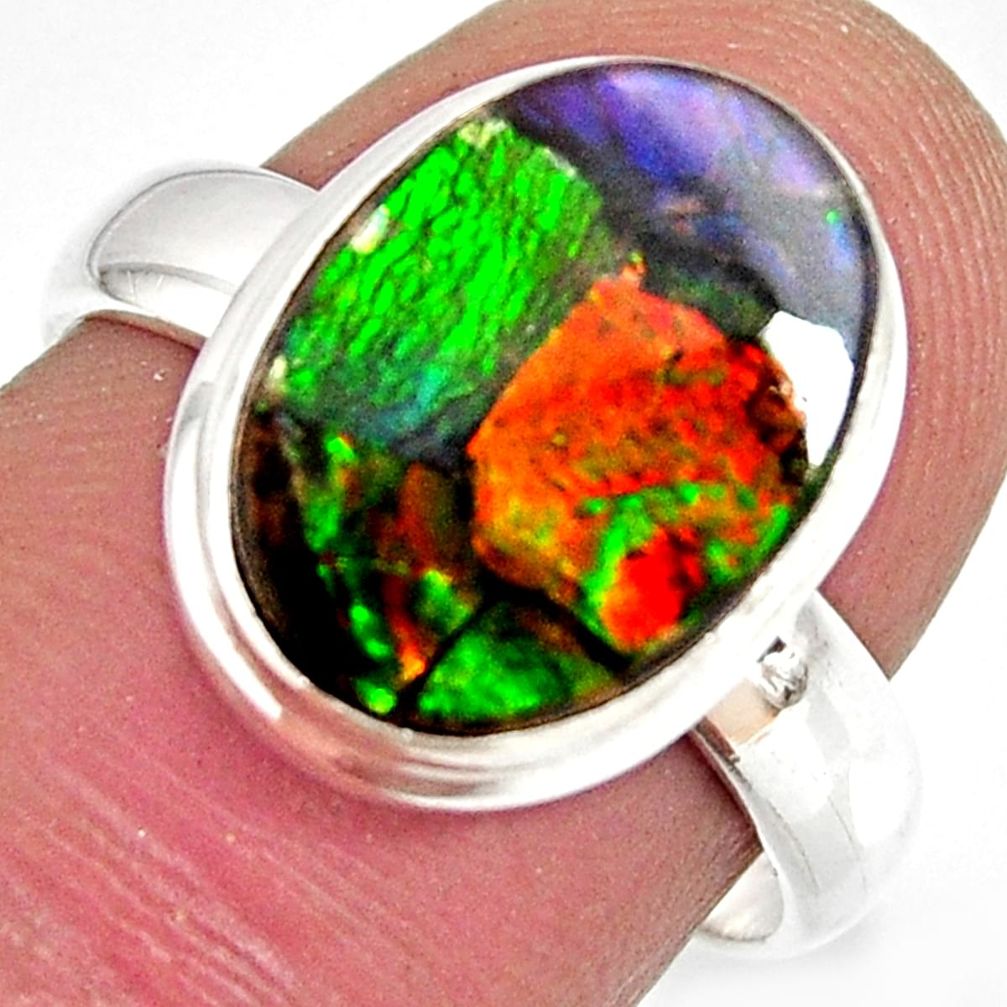 925 silver 5.82cts natural ammolite triplets oval solitaire ring size 7 r10309