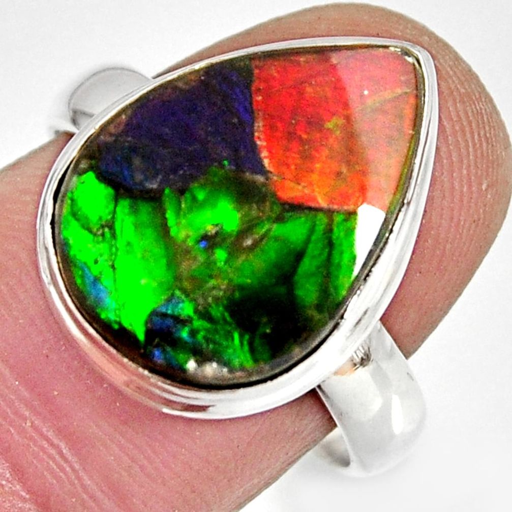 9.04cts natural ammolite triplets 925 silver solitaire ring size 8 r10310