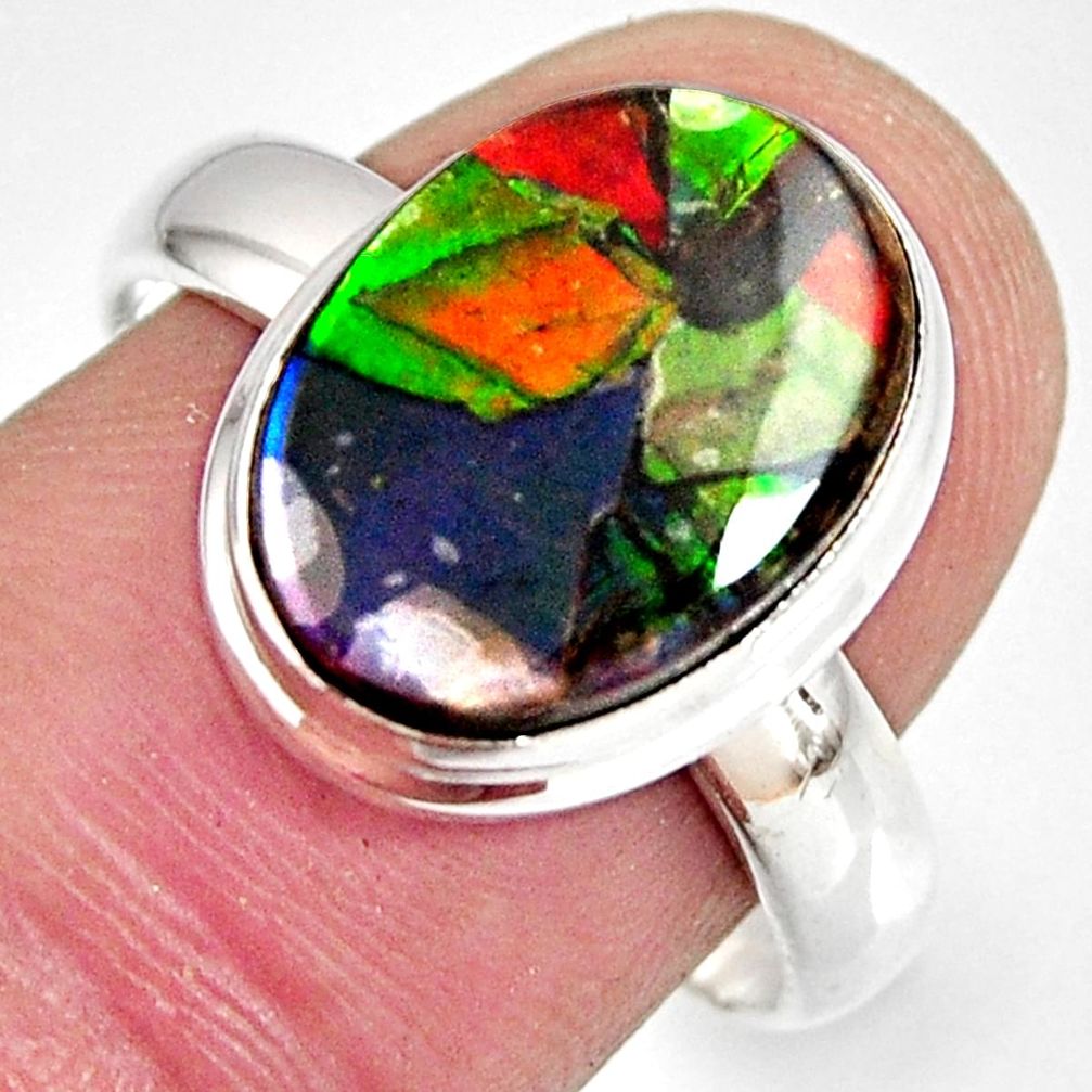 6.10cts natural ammolite triplets 925 silver solitaire ring size 8.5 r10313