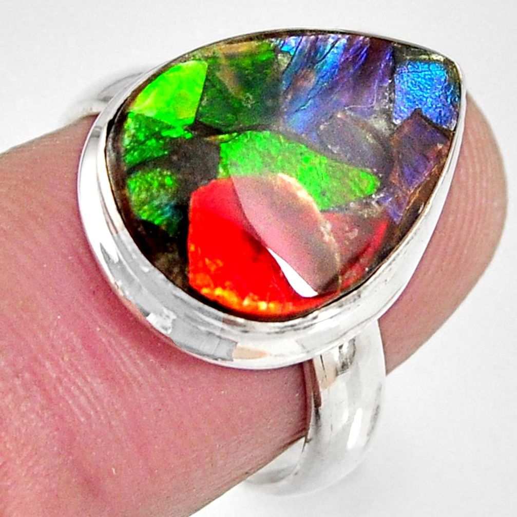 8.91cts natural ammolite triplets 925 silver solitaire ring size 6.5 r10314