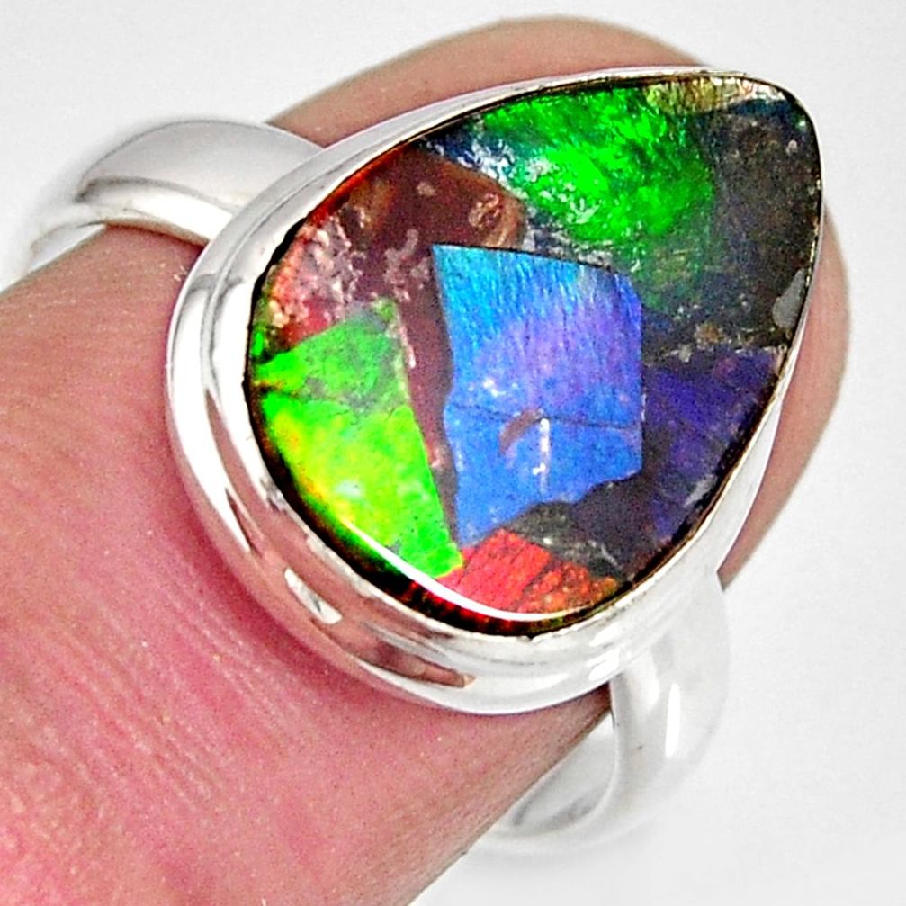 8.84cts natural ammolite triplets 925 silver solitaire ring size 8 r10315