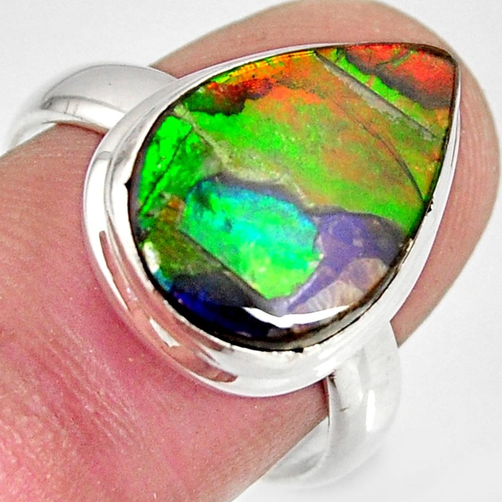 925 silver 9.29cts natural ammolite triplets pear solitaire ring size 8 r10316