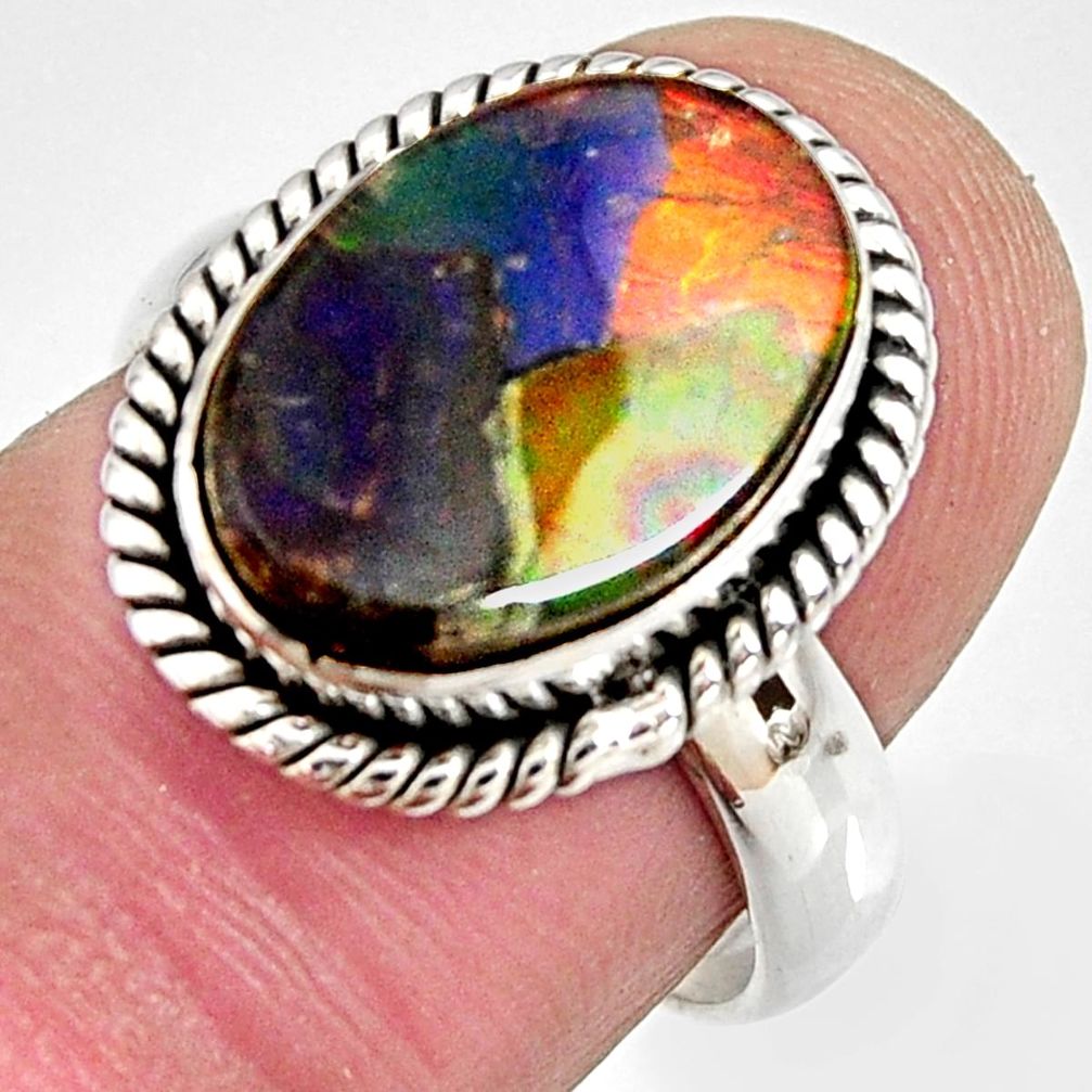 6.08cts natural ammolite triplets 925 silver solitaire ring size 7 r10318