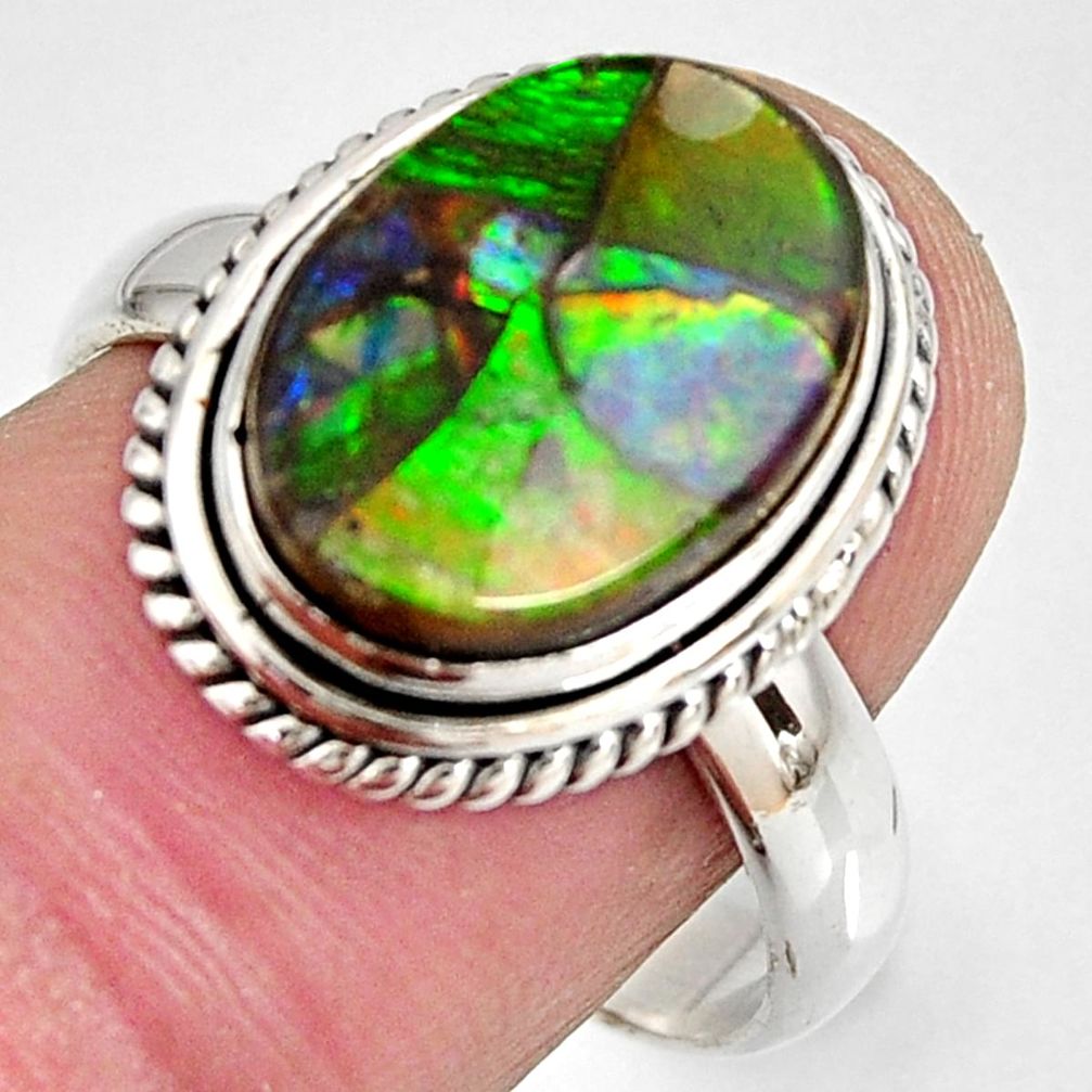 6.31cts natural ammolite triplets 925 silver solitaire ring size 8.5 r10319