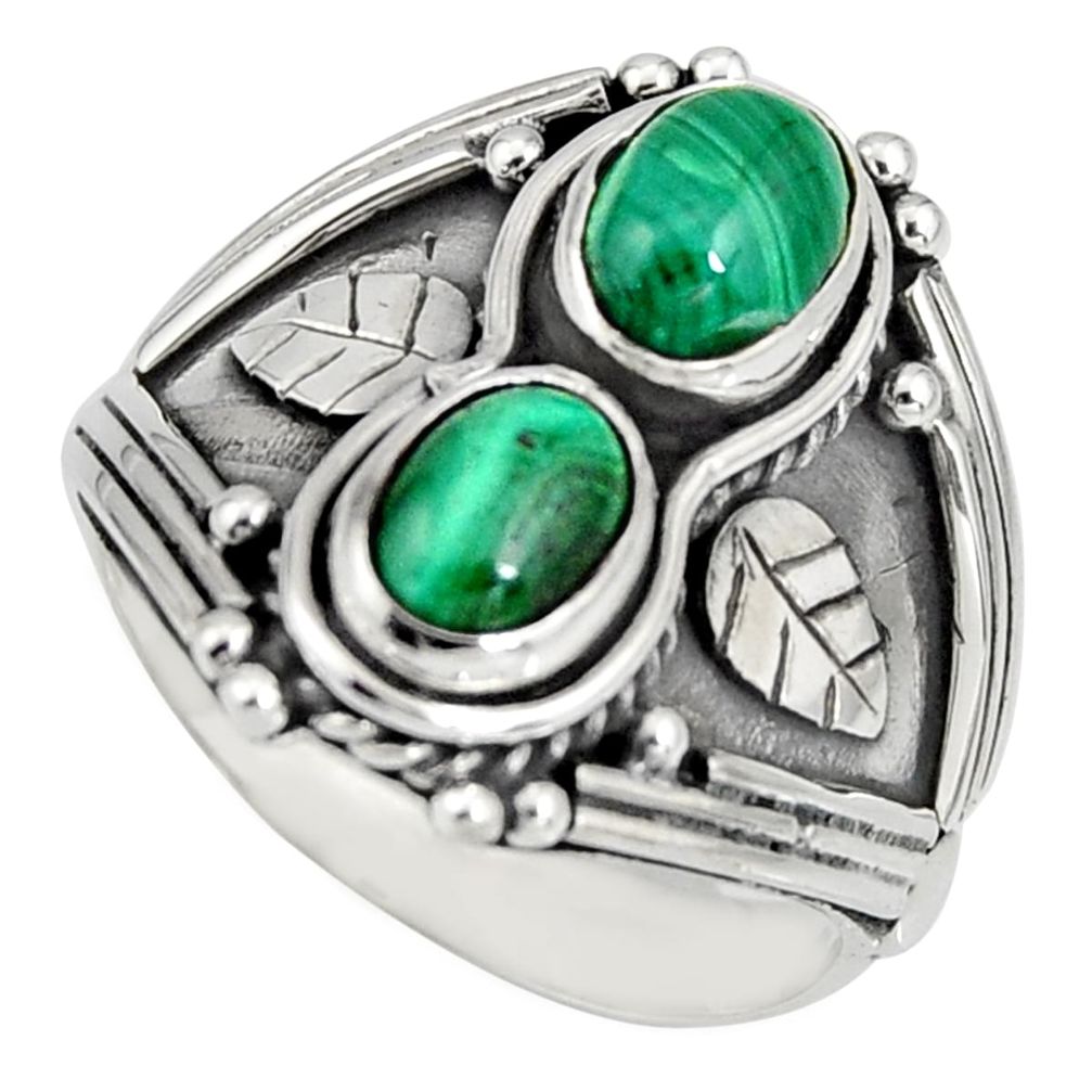 3.14cts natural green malachite (pilot's stone) 925 silver ring size 8 r10328