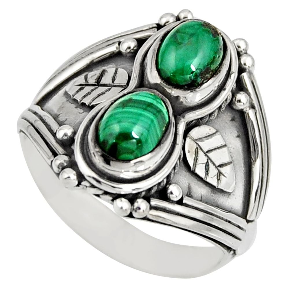 3.24cts natural green malachite (pilot's stone) 925 silver ring size 8 r10329