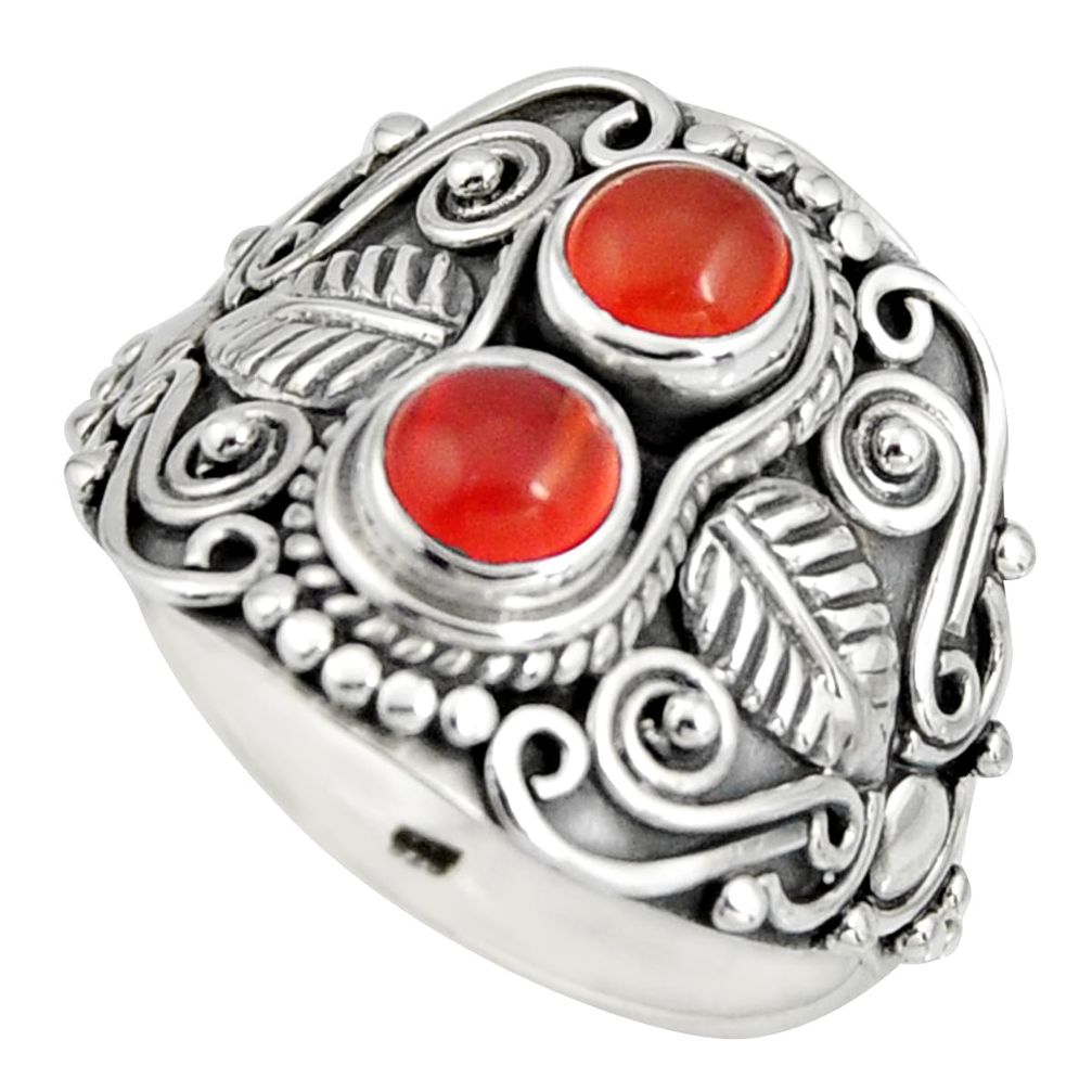 925 silver 1.84cts natural orange cornelian (carnelian) ring size 8 r10334