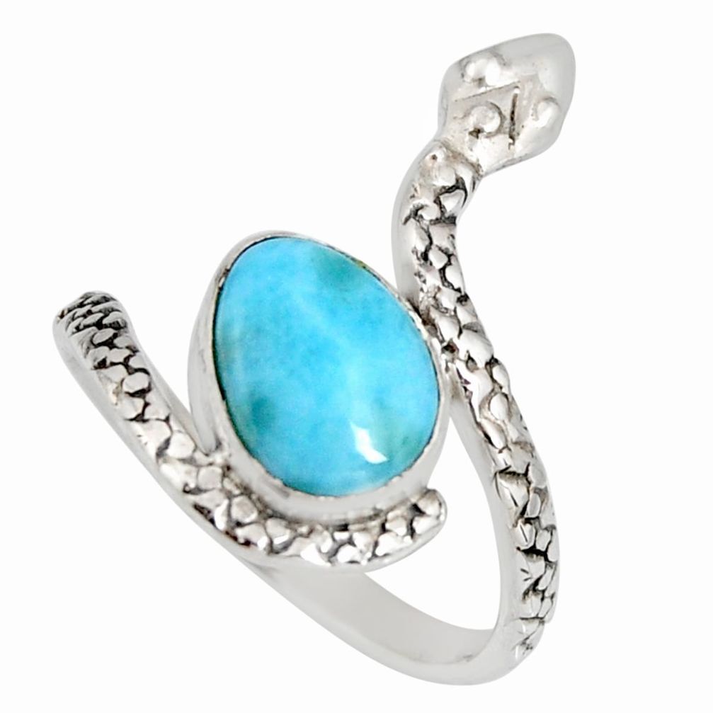 4.30cts natural blue larimar 925 silver solitaire snake ring size 8 r10354