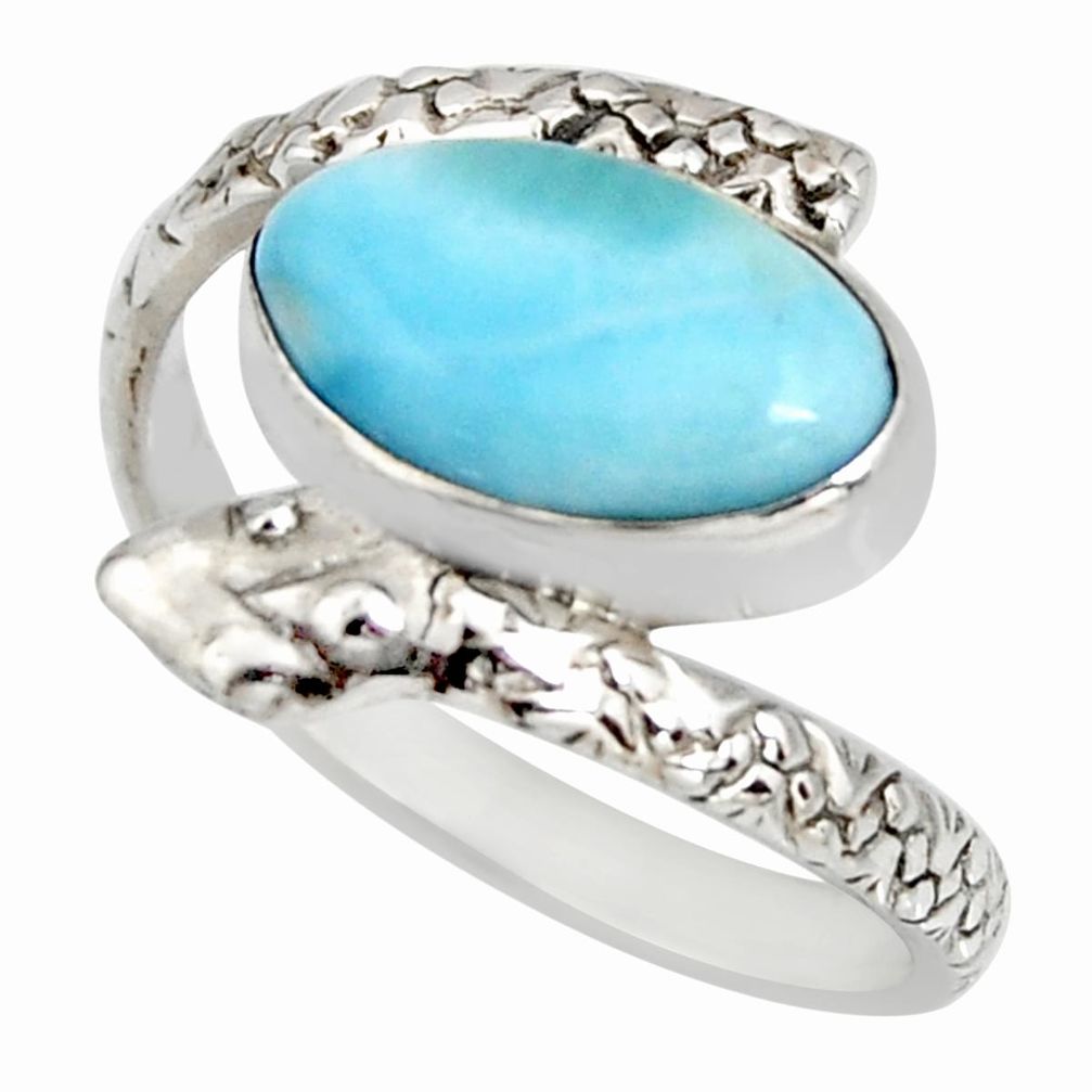 4.30cts natural blue larimar 925 silver solitaire snake ring size 9 r10357