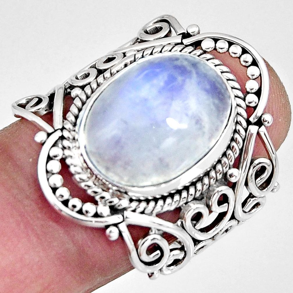 6.83cts natural rainbow moonstone 925 silver solitaire ring size 6.5 r10388