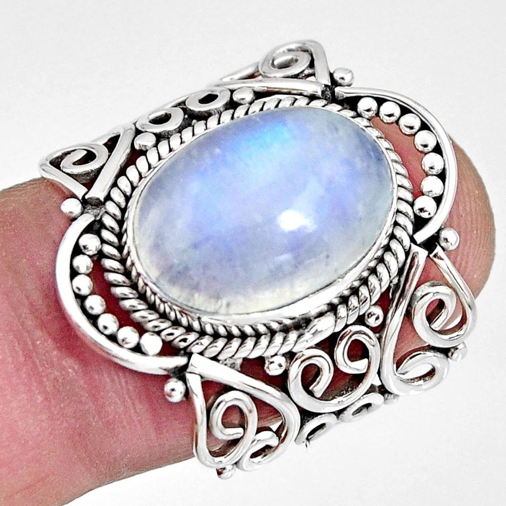 6.83cts natural rainbow moonstone 925 silver solitaire ring size 6 r10395