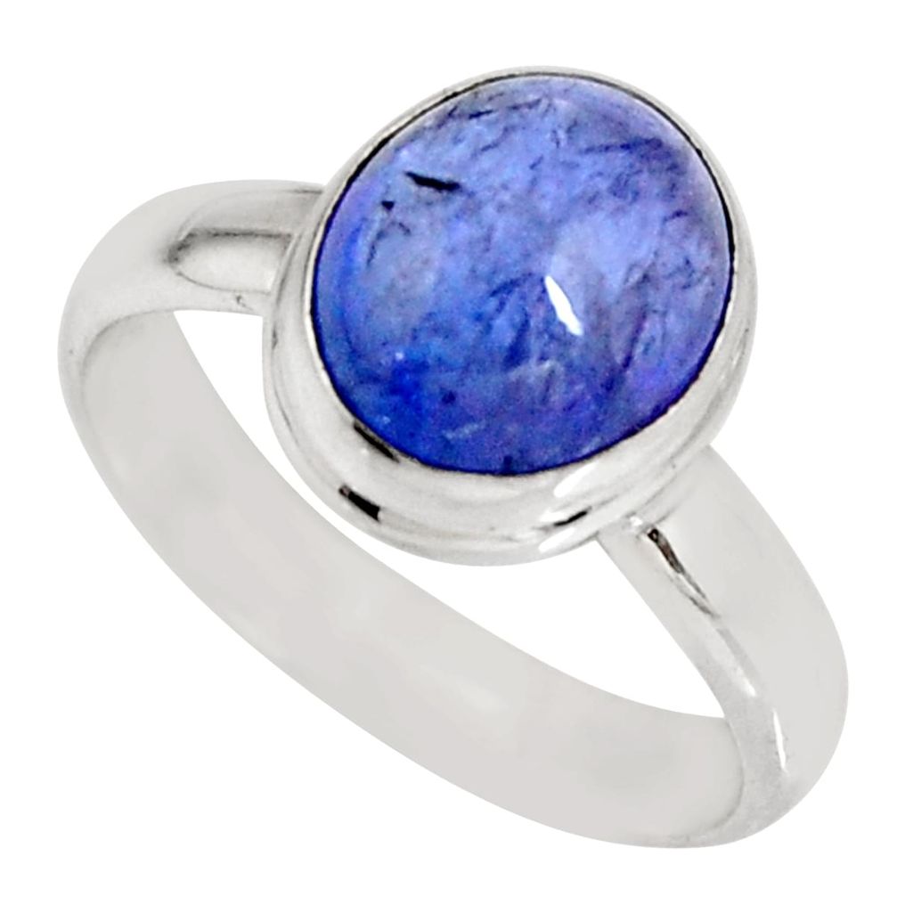 4.29cts natural blue tanzanite 925 silver solitaire ring jewelry size 7.5 r10413