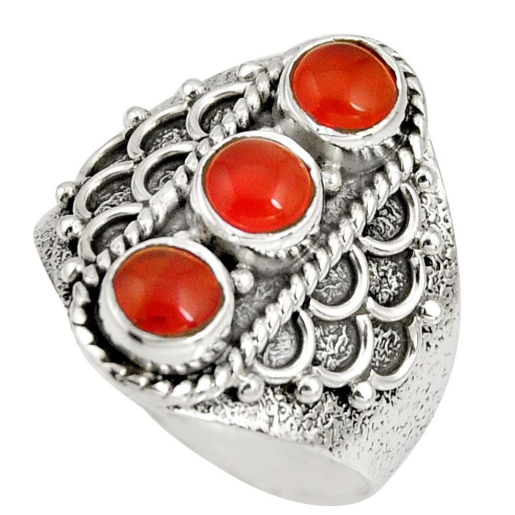 2.93cts natural orange cornelian (carnelian) 925 silver ring size 8 r10424