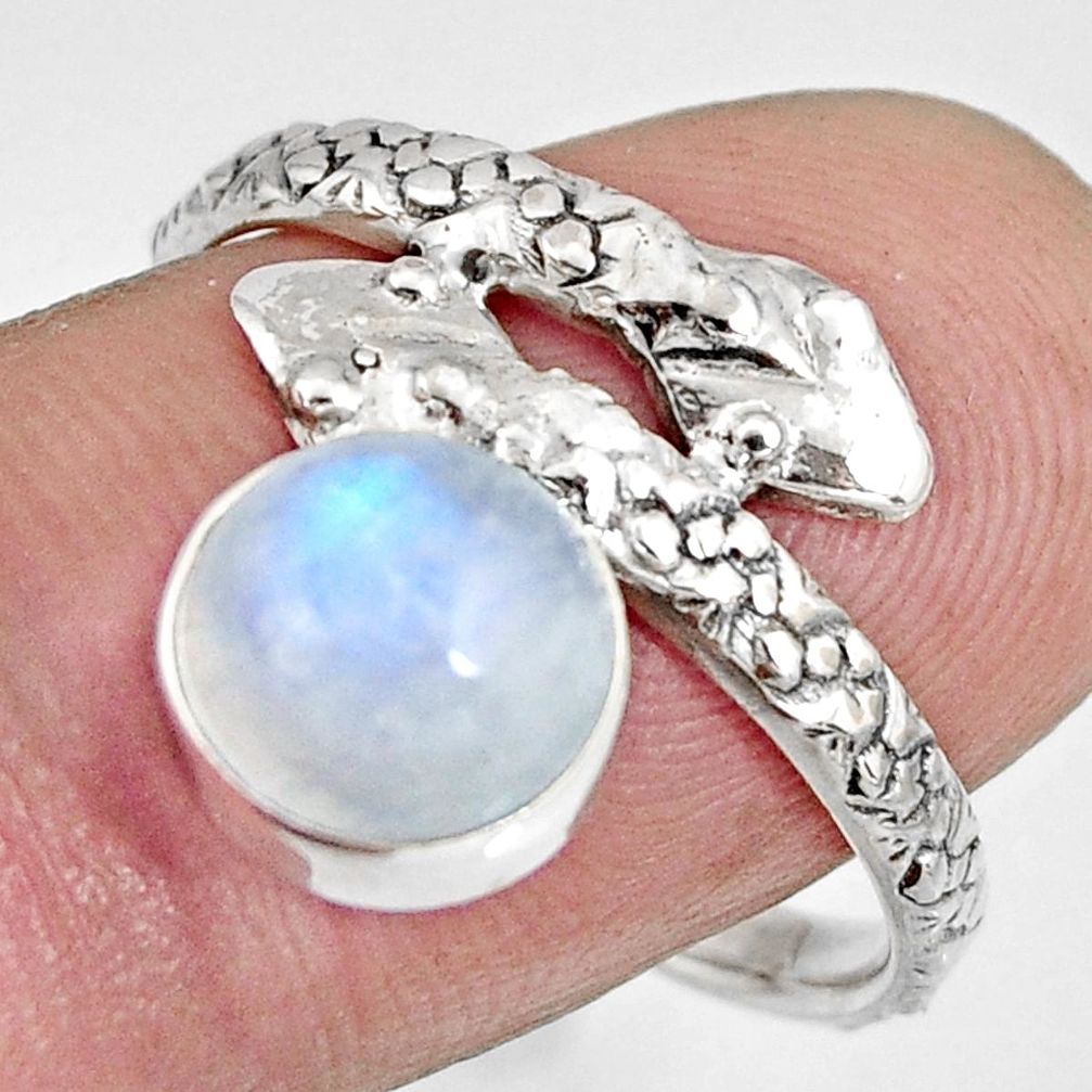 925 sterling silver 3.50cts natural rainbow moonstone snake ring size 9 r10443