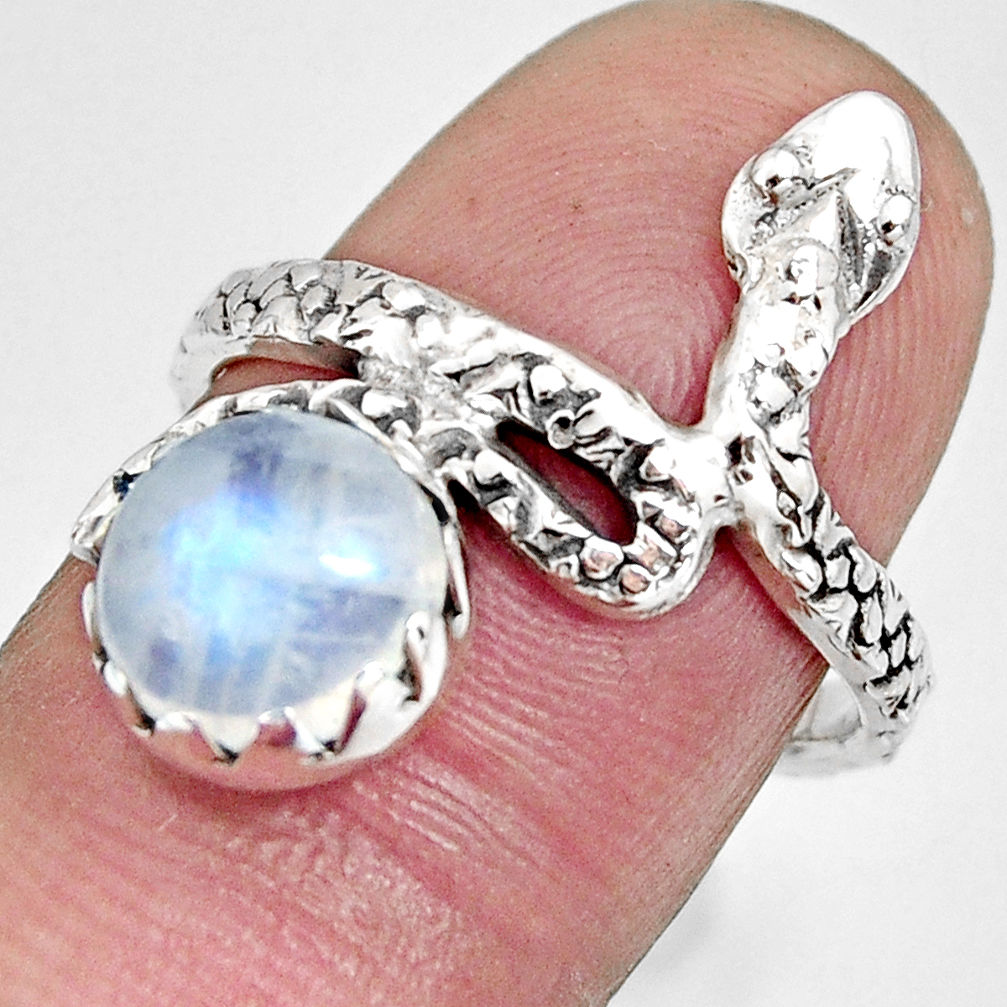 3.32cts natural rainbow moonstone 925 sterling silver snake ring size 7 r10447