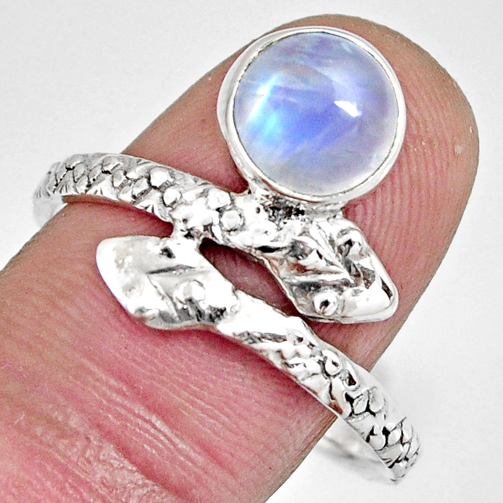 925 silver 3.26cts natural rainbow moonstone round snake ring size 10.5 r10452