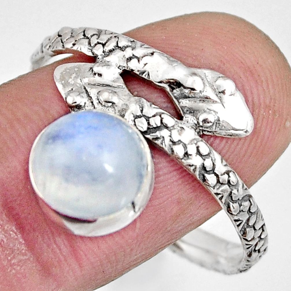 3.48cts natural rainbow moonstone round 925 silver snake ring size 10.5 r10453