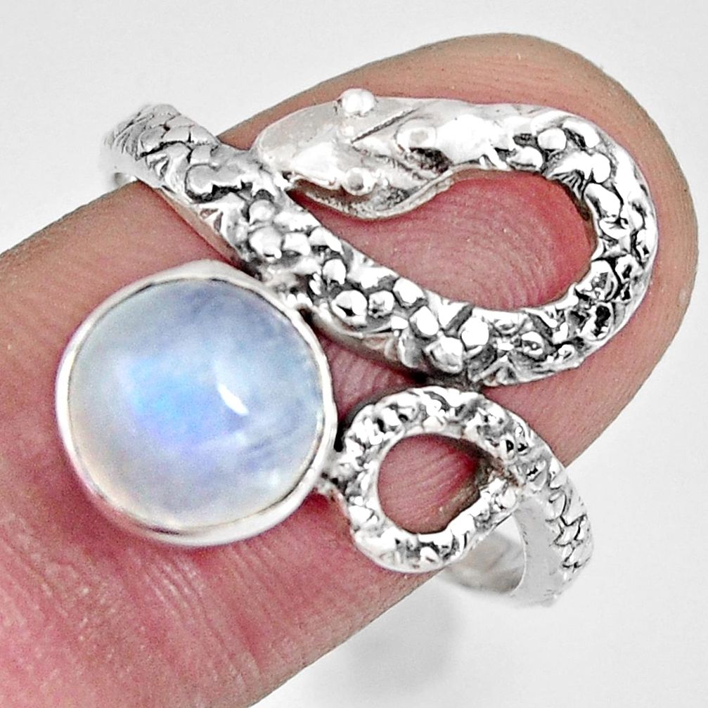 925 sterling silver 3.22cts natural rainbow moonstone snake ring size 9 r10457