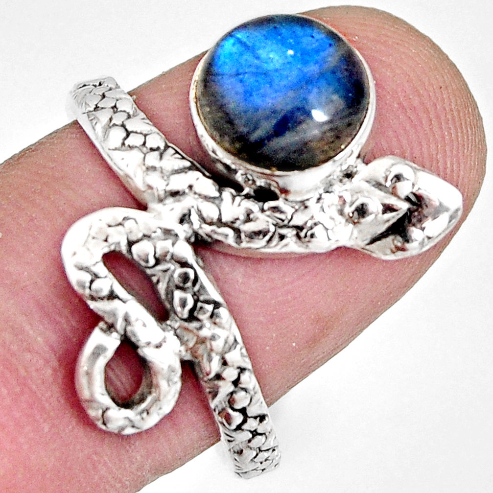 3.22cts natural blue labradorite 925 sterling silver snake ring size 8 r10461