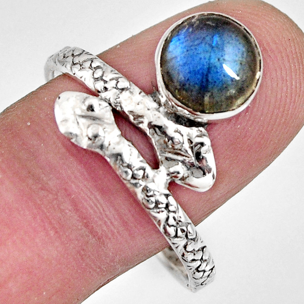 3.32cts natural blue labradorite 925 sterling silver snake ring size 10.5 r10462