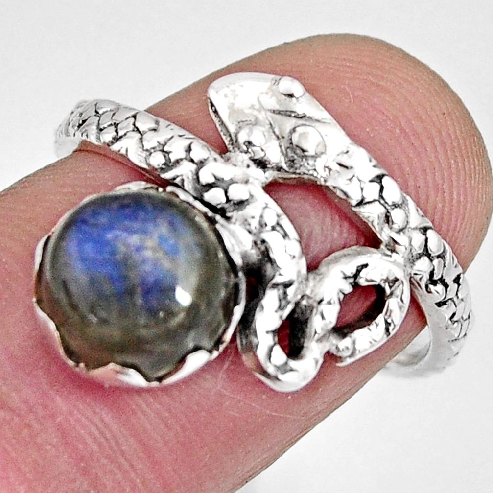 925 sterling silver 3.32cts natural blue labradorite snake ring size 7.5 r10464