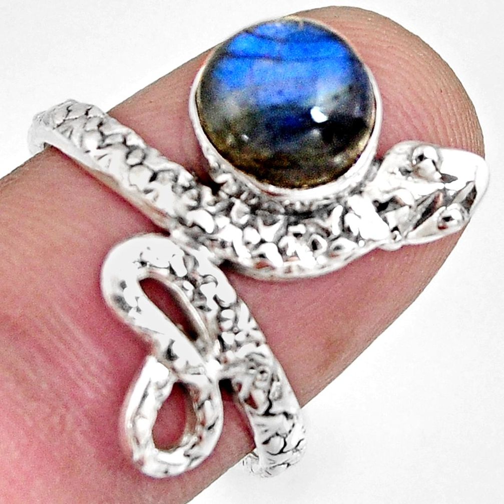 925 sterling silver 3.50cts natural blue labradorite snake ring size 6.5 r10470