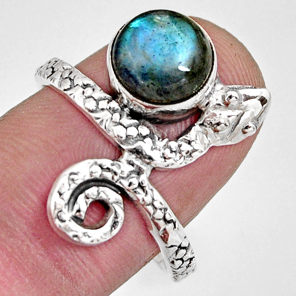3.22cts natural blue labradorite 925 sterling silver snake ring size 8.5 r10476