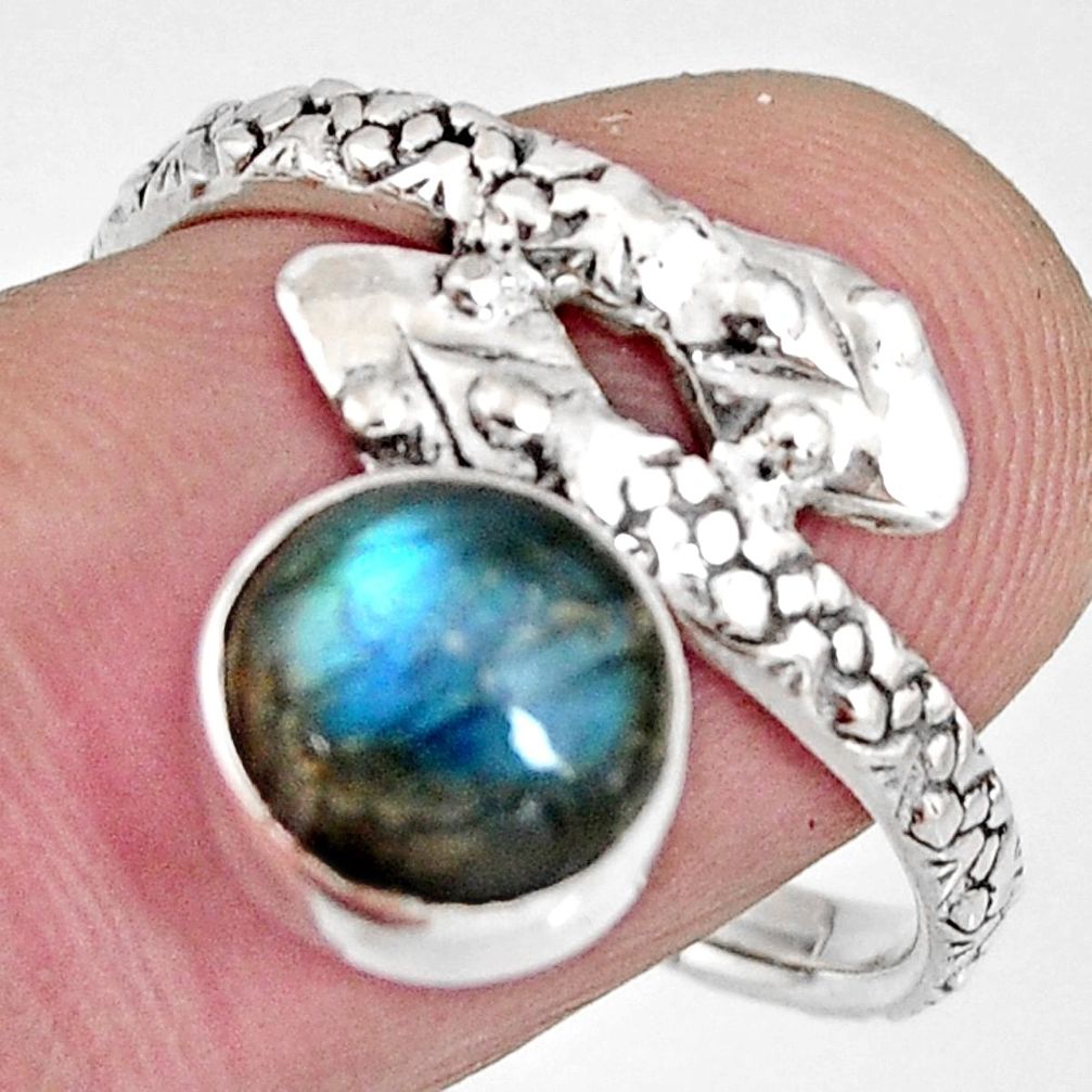 3.26cts natural blue labradorite 925 sterling silver snake ring size 8.5 r10480