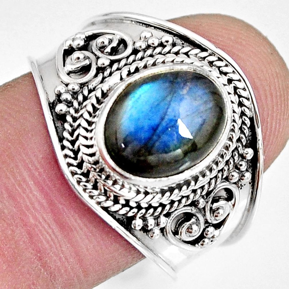 4.22cts natural blue labradorite 925 silver solitaire ring jewelry size 9 r10481