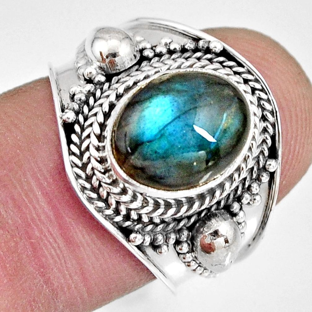 925 silver 4.17cts natural blue labradorite solitaire ring jewelry size 7 r10484