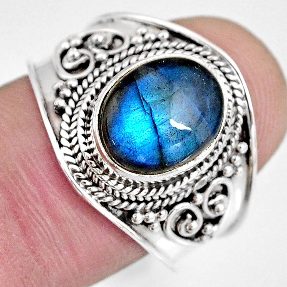 4.03cts natural blue labradorite 925 silver solitaire ring jewelry size 8 r10487
