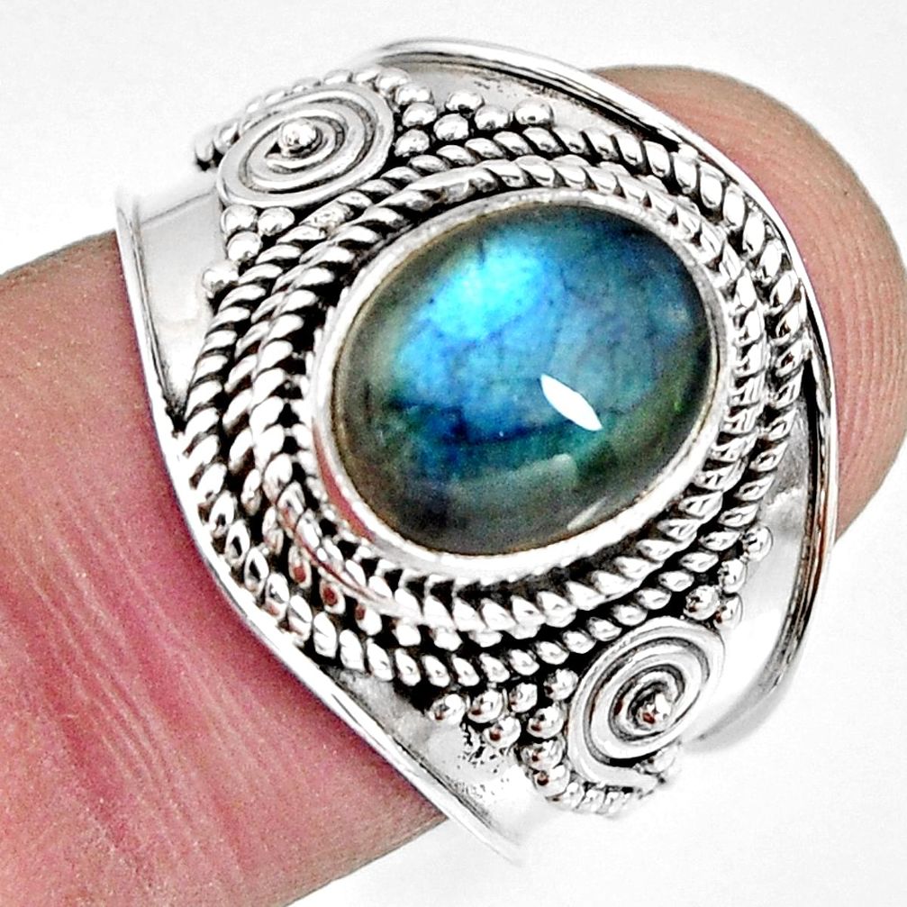 4.40cts natural blue labradorite 925 silver solitaire ring jewelry size 7 r10490