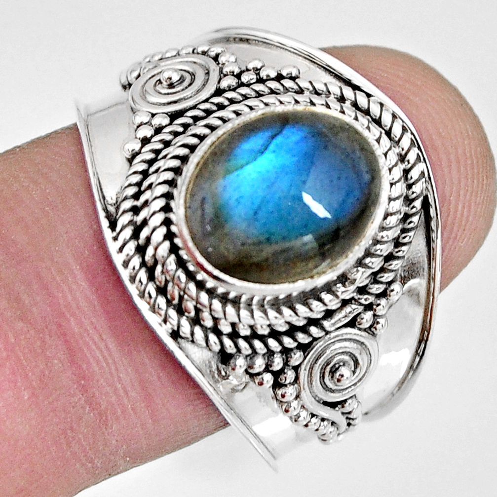 4.21cts natural blue labradorite 925 silver solitaire ring jewelry size 9 r10493