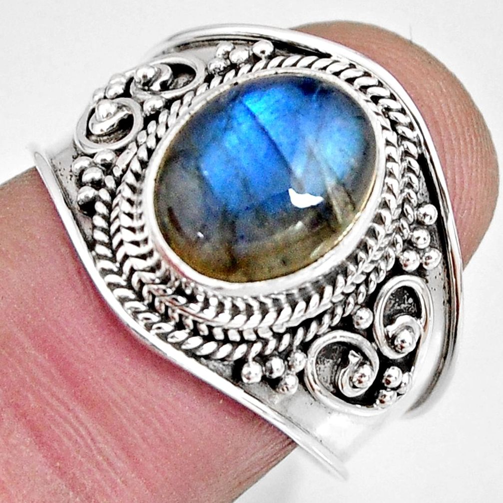 4.03cts natural blue labradorite 925 silver solitaire ring size 7.5 r10499