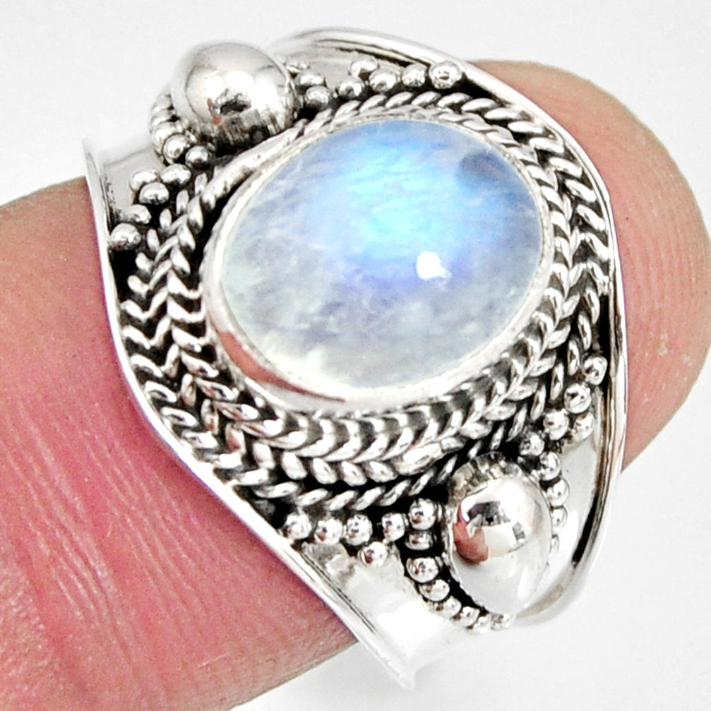 4.17cts natural rainbow moonstone 925 silver solitaire ring size 7.5 r10503