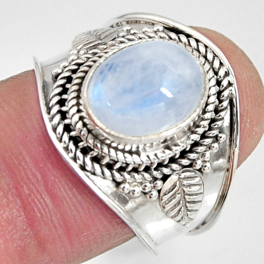 925 silver 4.22cts natural rainbow moonstone oval solitaire ring size 7.5 r10506