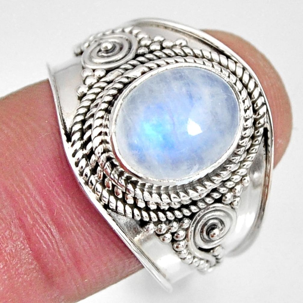 4.02cts natural rainbow moonstone 925 silver solitaire ring size 8.5 r10508