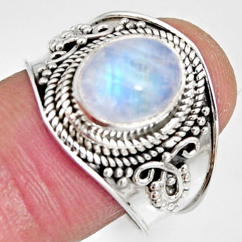 4.02cts natural rainbow moonstone 925 silver solitaire ring size 9 r10514