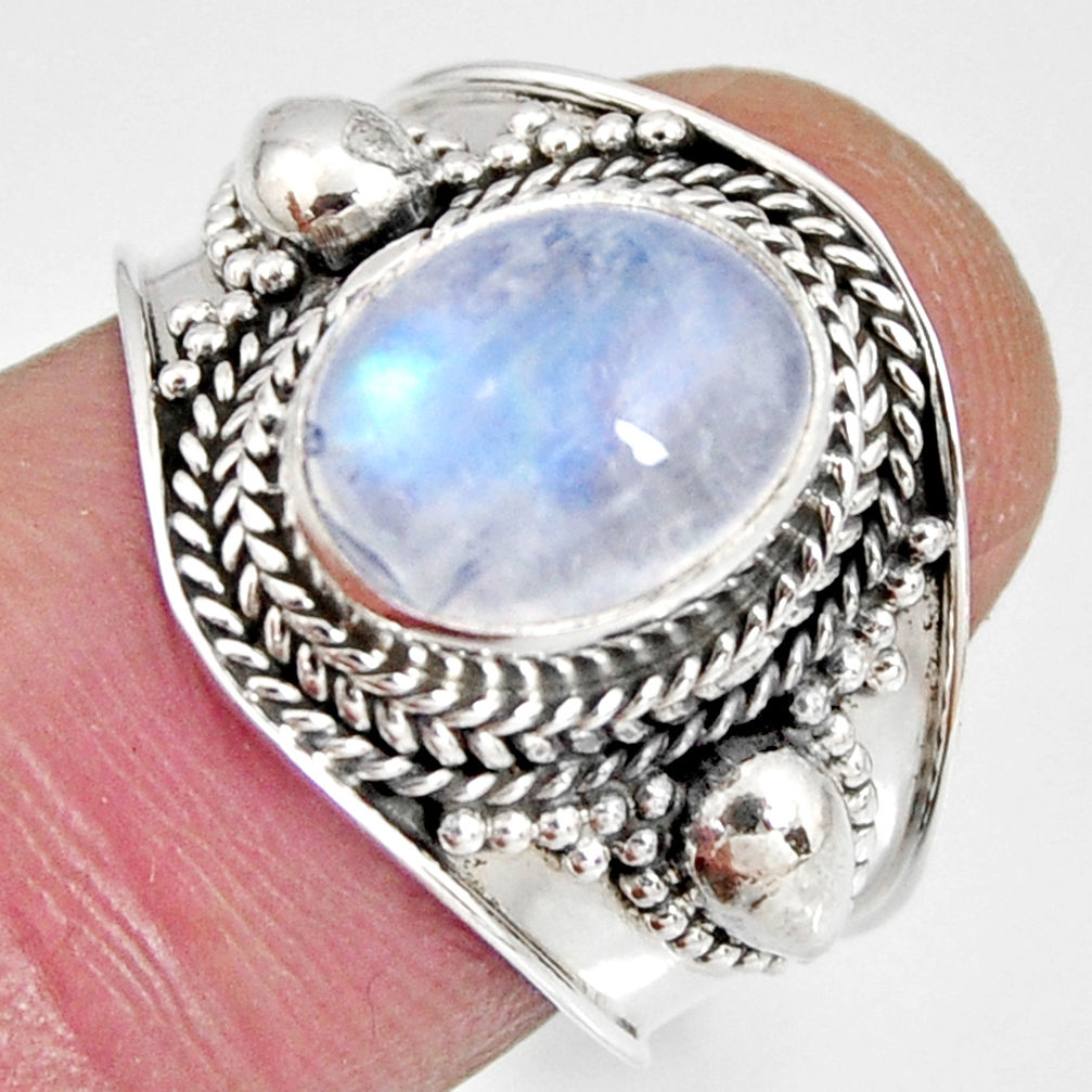 925 silver 4.19cts natural rainbow moonstone oval solitaire ring size 7 r10520