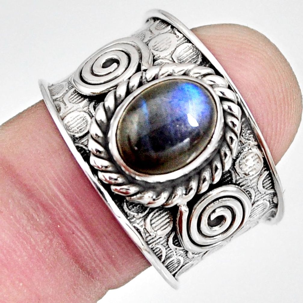 3.13cts natural blue labradorite 925 silver solitaire ring size 8.5 r10538