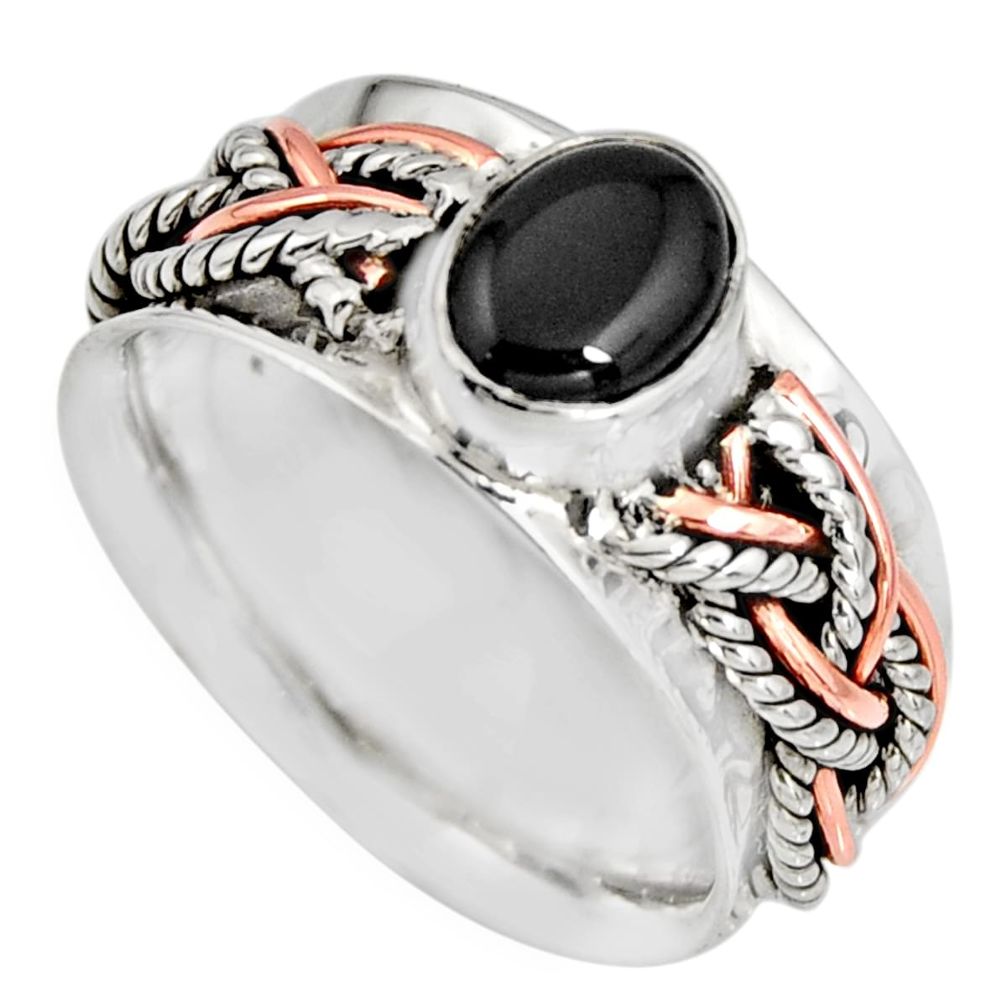 925 silver 2.17cts victorian natural black onyx two tone ring size 8 r10550