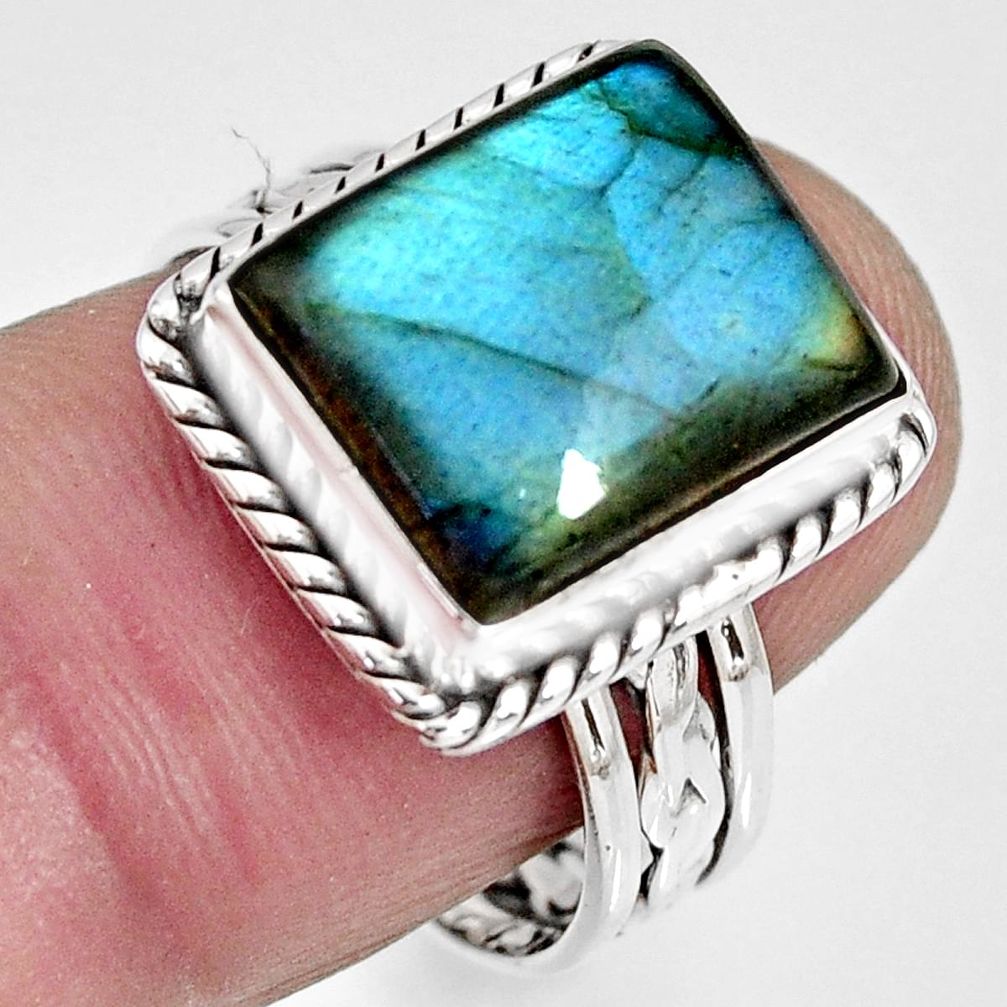 5.53cts natural blue labradorite 925 silver solitaire ring jewelry size 8 r10556