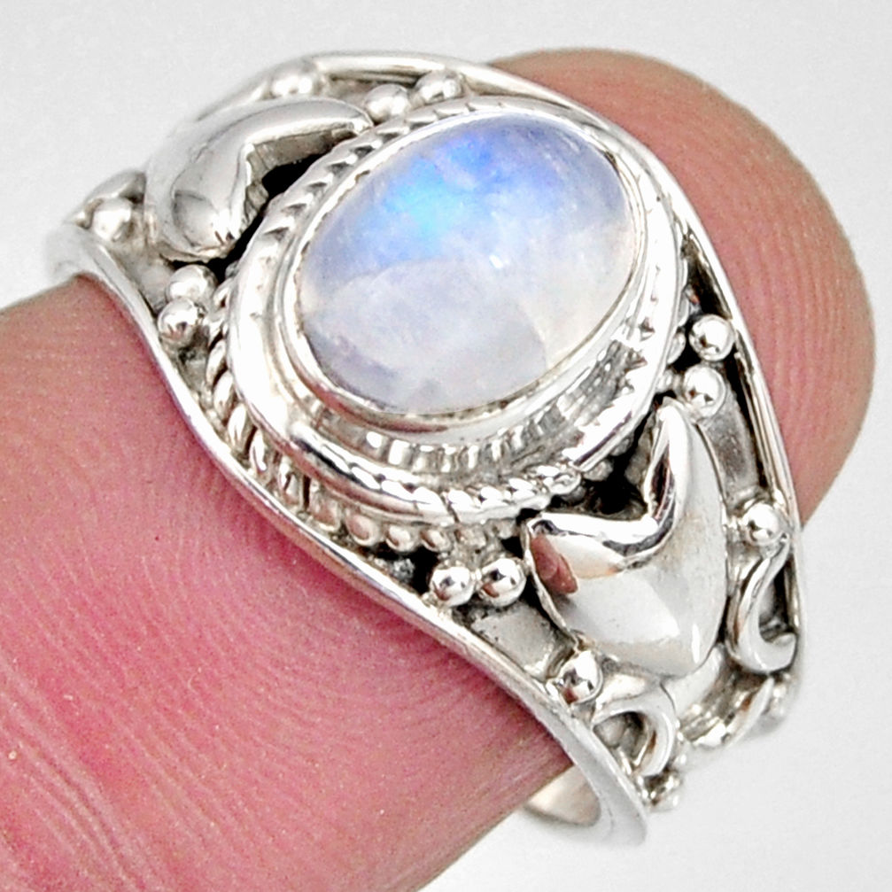2.13cts natural rainbow moonstone 925 silver solitaire ring size 7 r10575