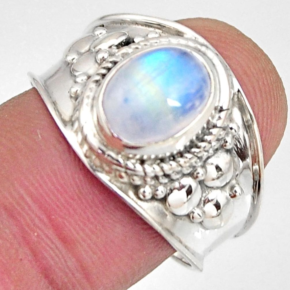 3.50cts natural rainbow moonstone 925 silver solitaire ring size 8 r10577