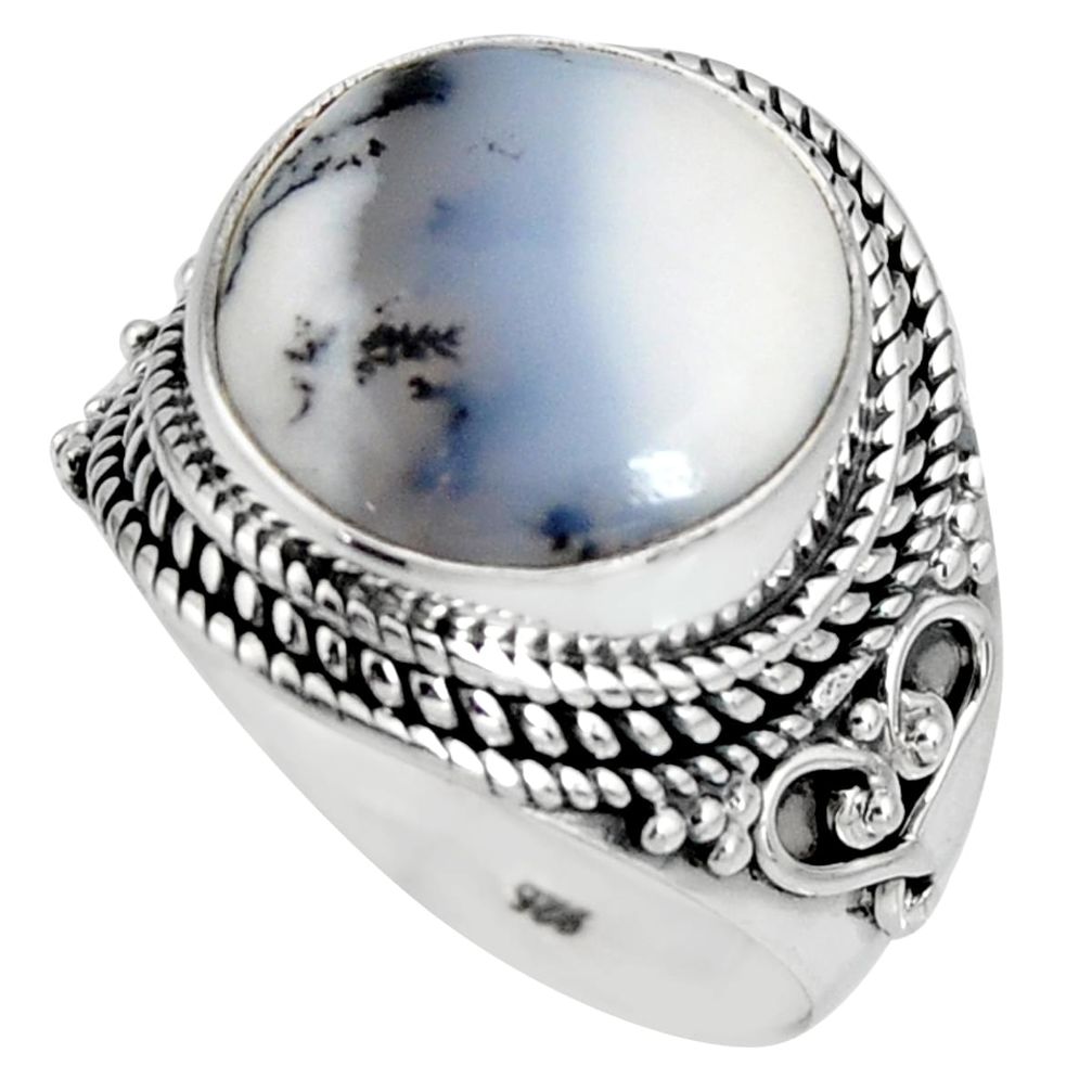 10.33cts natural white dendrite opal 925 silver solitaire ring size 9 r10582