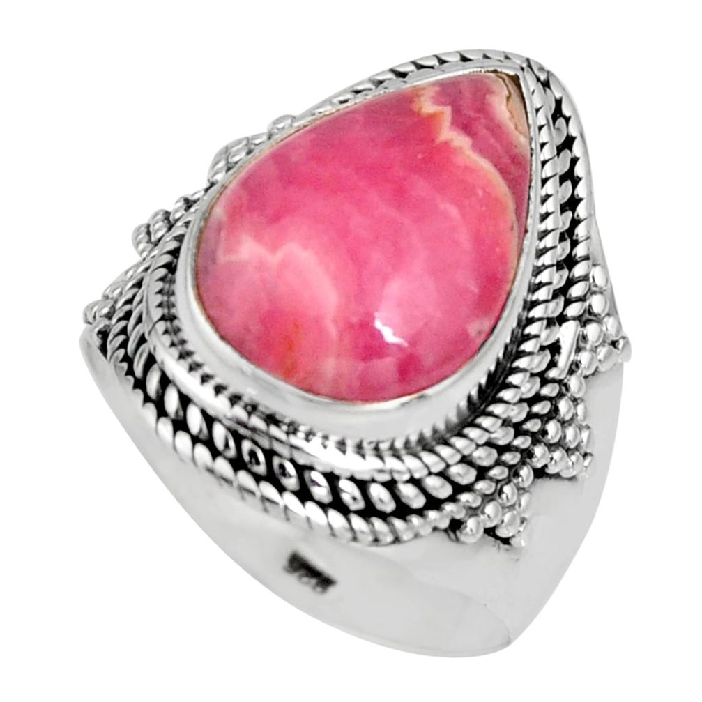 11.22cts natural rhodochrosite inca rose 925 silver solitaire ring size 8 r10584