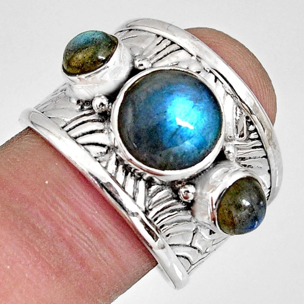 6.53cts natural blue labradorite 925 silver solitaire ring jewelry size 8 r10662
